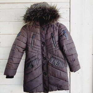 Diesel Kid's Brownish Black Thick Puffer Hooded Winter Parka Jacket - size 8